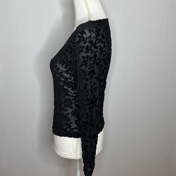 Top this black long sleeve see through top blouse size large vintage 1980 - Picture 6 of 8